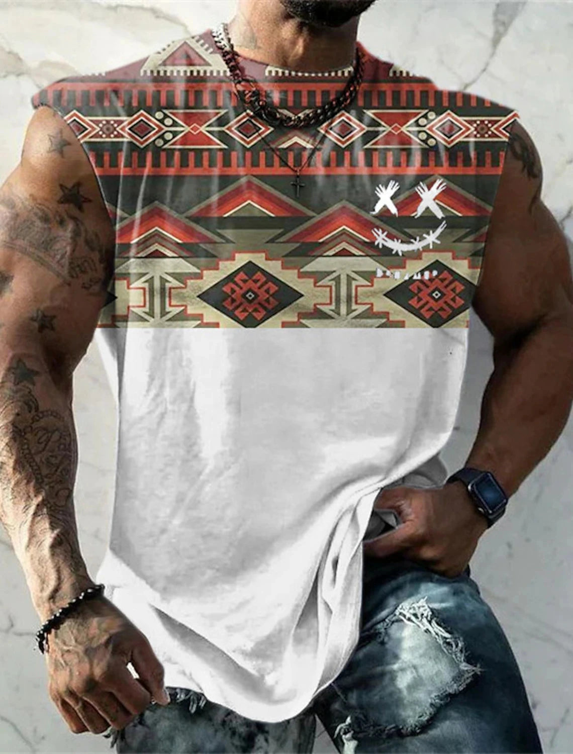 Men's Crew Neck Vest Side Totem 3D Printed Outdoor Street Sleeveless Printed Clothing Sports Casual Plus Men's Sports Vest