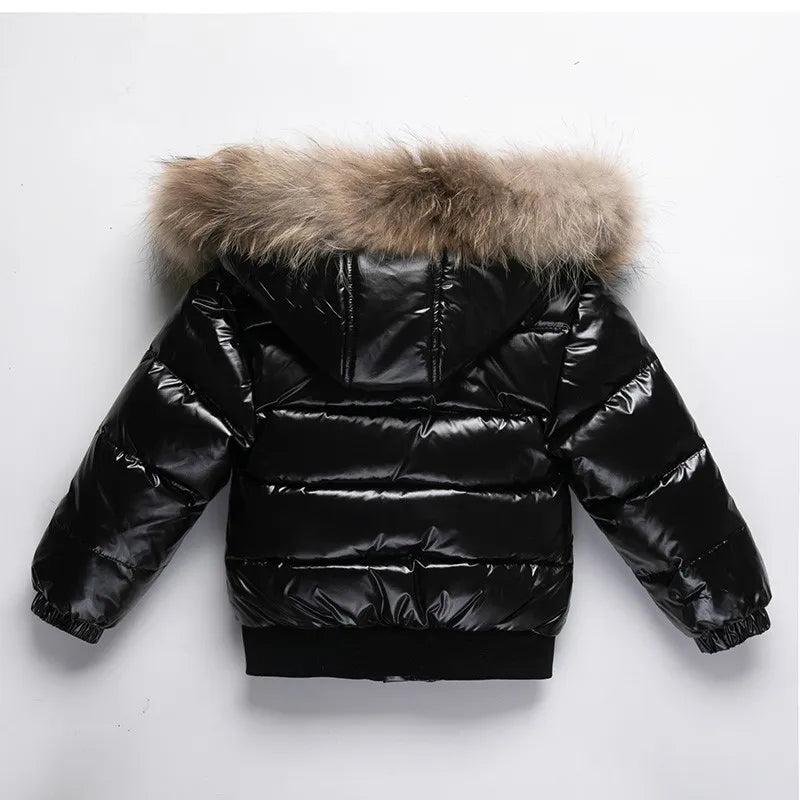 RAISE Winter 1-8 Years Kids Boys Parka Babys Girl Down Jackets Waterproof Shiny Real Fur Thicken Warm Boys Outerwear Coat Outfit