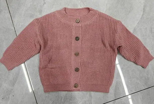 Suefunskry Baby Boys Girls Autumn Winter Knitted Sweater Long Sleeve Solid Color Single-breasted Knitwear Cardigan Jacket