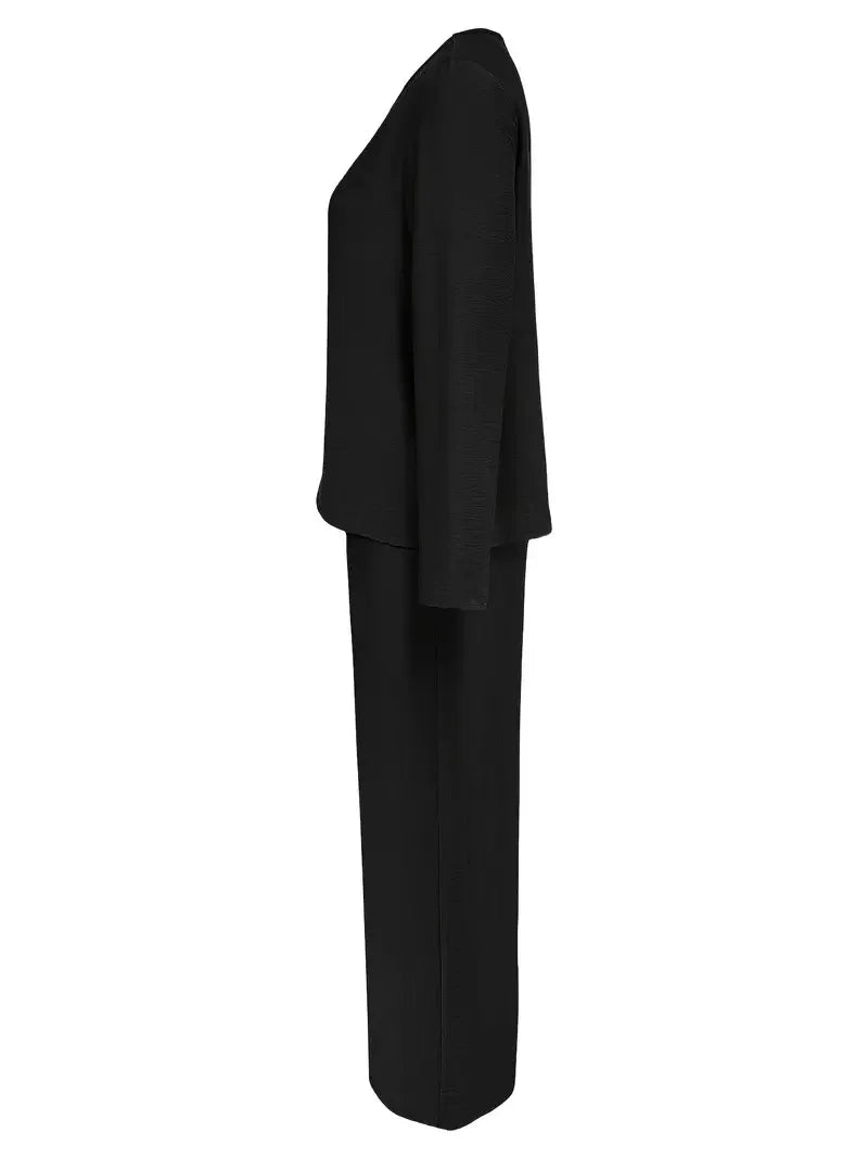 Solid Color Casual V-neck Trousers Women's 2piece Set Spring Autumn New Fashion Pocket Straight Trousers Female Office Suit 2025