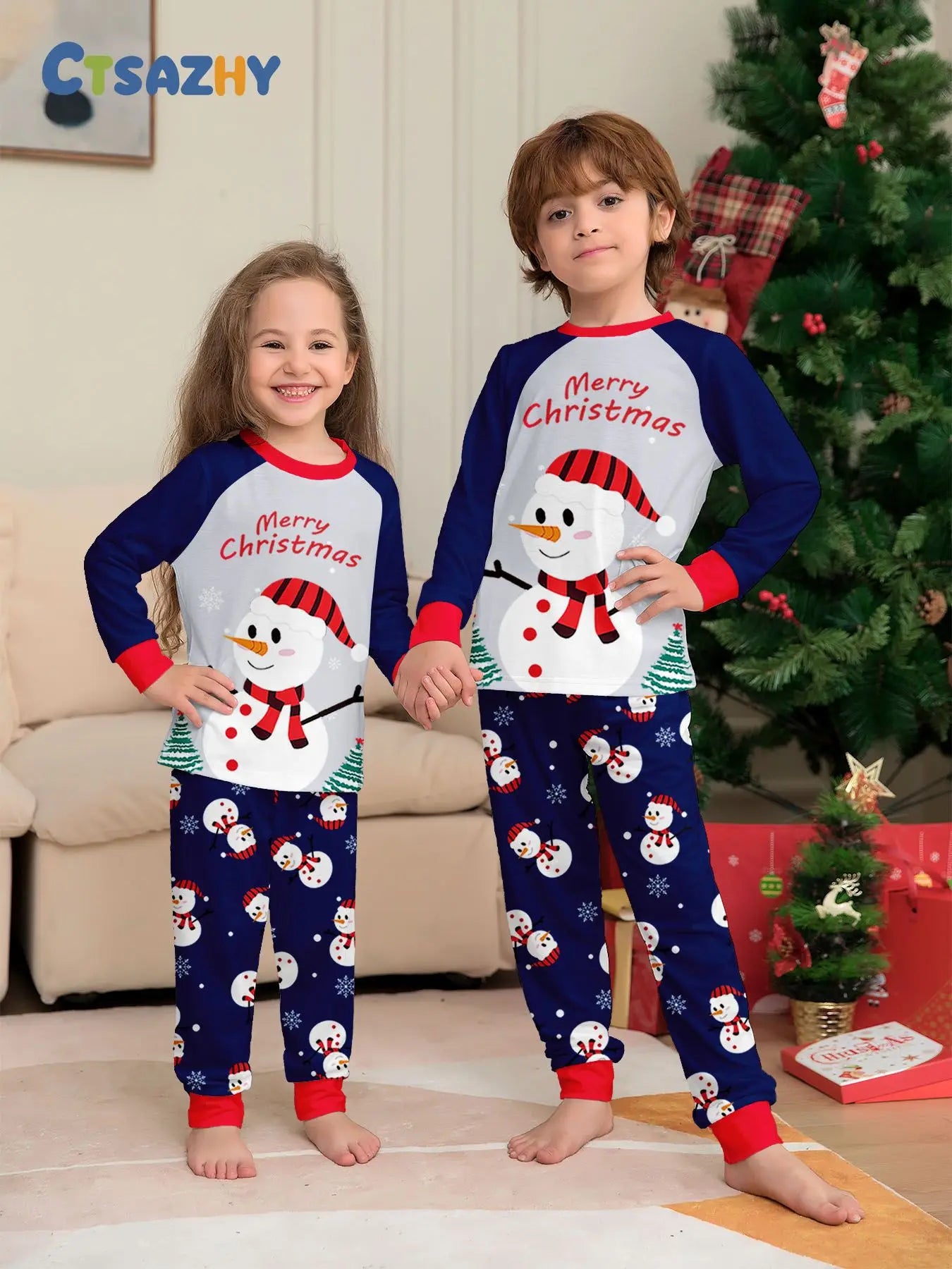 Autumn and winter white snowman Christmas matching parent-child outfit Mom and Dad children dog family pajamas pajama pants set