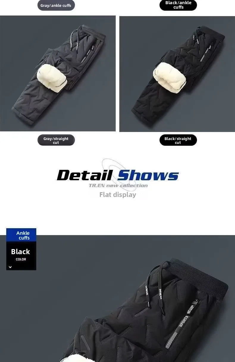 Lamb Velvet Winter Thiened Fce Lined Men's Snow Pants Outerwear Windproof Warm down Cotton Trousers Youth Faion