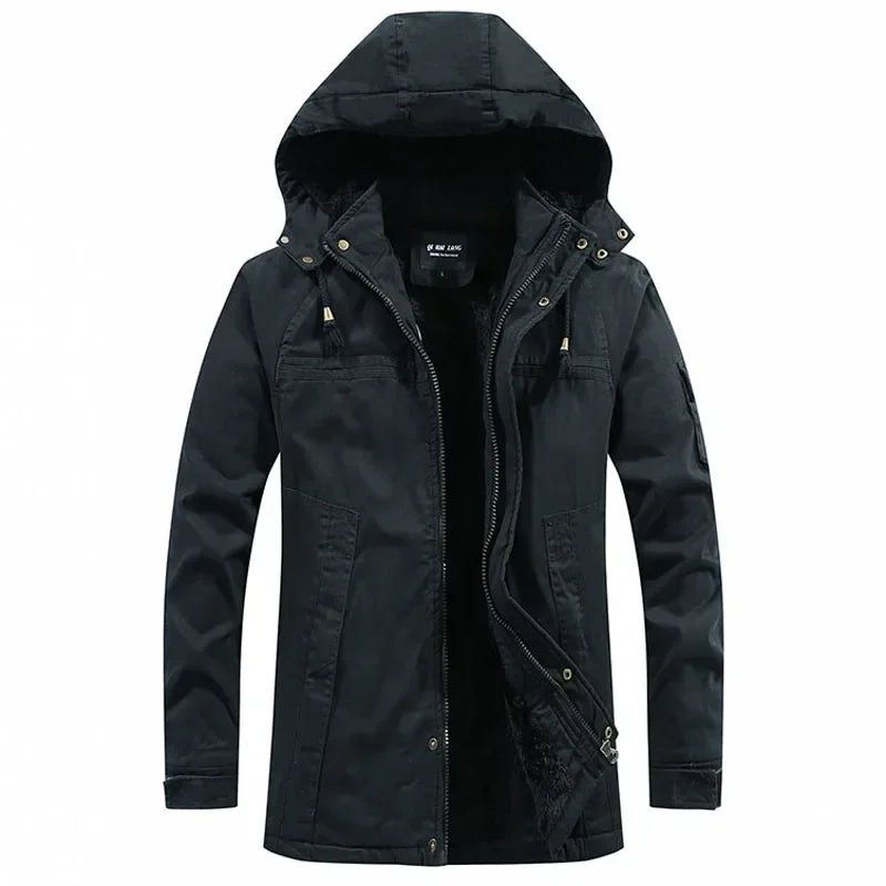 Parkas Coat Military Windproof Hooded Jackets Man Washed Cotton Thick Fleece Casual New  Winter Warm Varsity Jacket Men