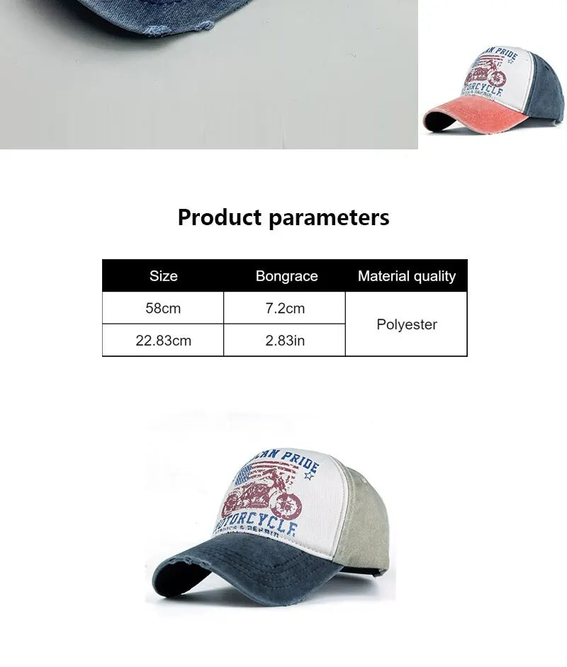 Fashion Trend Printing Motorcycle Truck Caps Washed Cotton Baseball Cap Mens Sun Hat Hip Hop Caps Cool Outdoor Hats