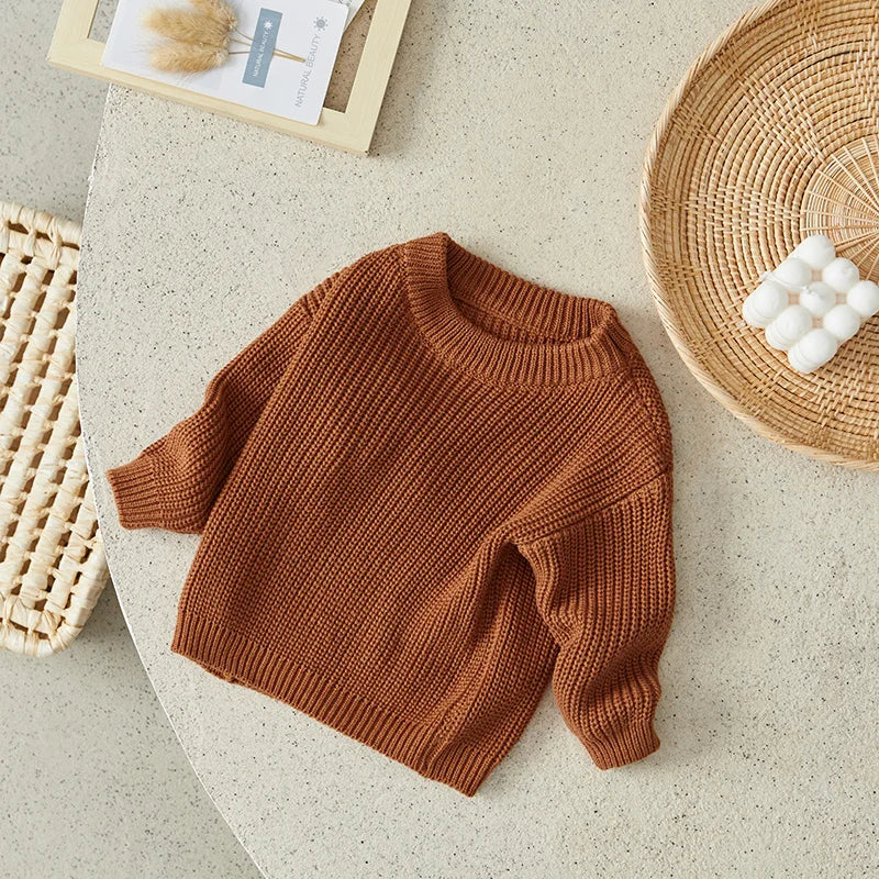 Suefunskry Newborn Baby Girl Boy Knitted Long Sleeve Autumn Winter Sweater Solid Loose Pullover Casual Tops Kids Clothes 3M-5Y