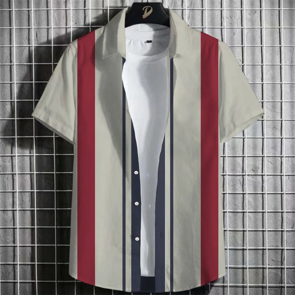 Stripe Men's Shirt Flower 2025 3d Print Shirt Casual Short-sleeved Tops Beach Party Shirts Man Hawaiian Shirt Male Clothes Loose