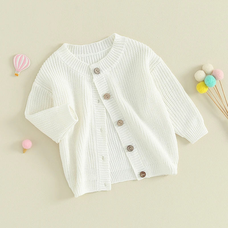 Suefunskry Baby Boys Girls Autumn Winter Knitted Sweater Long Sleeve Solid Color Single-breasted Knitwear Cardigan Jacket