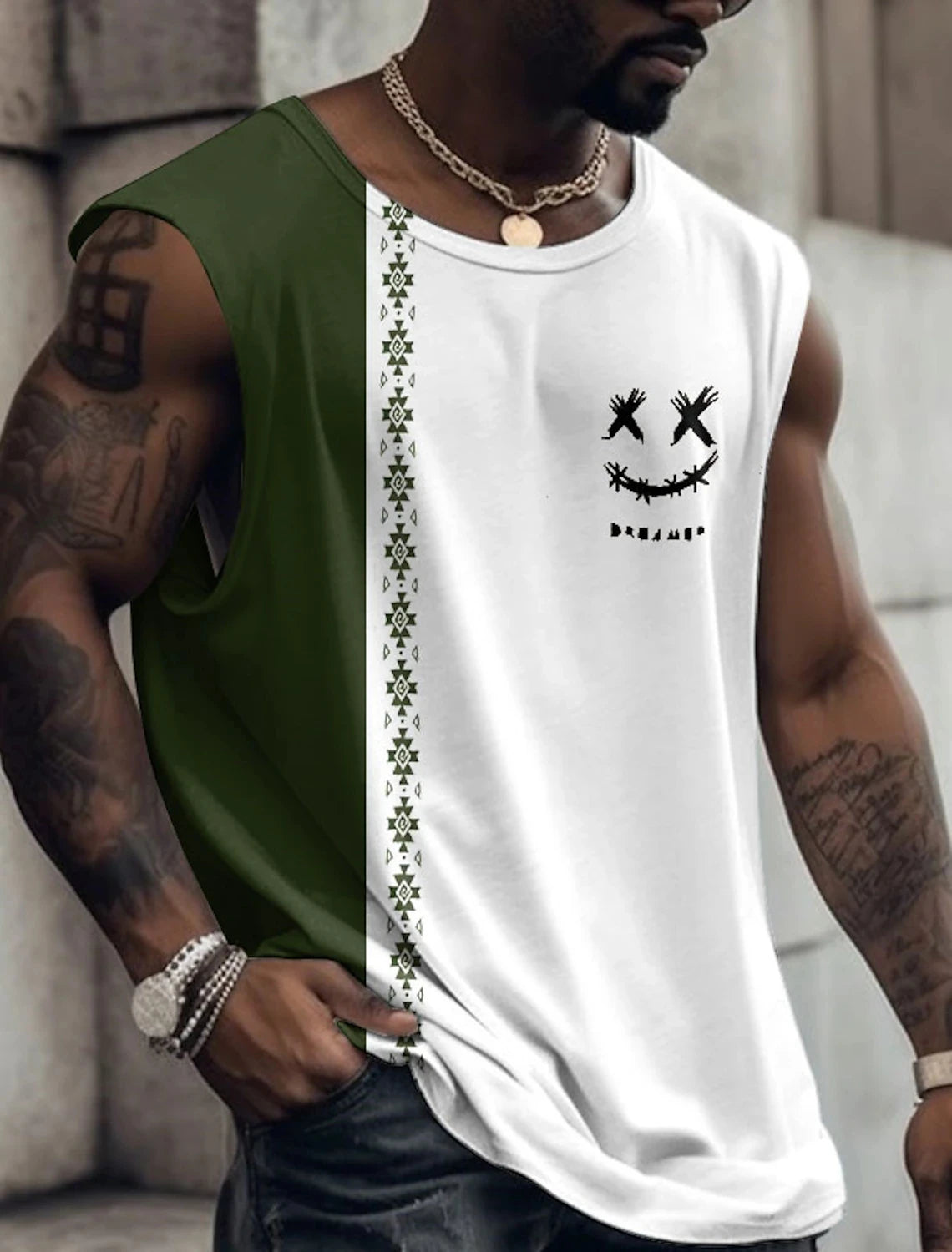 Men's Crew Neck Vest Side Totem 3D Printed Outdoor Street Sleeveless Printed Clothing Sports Casual Plus Men's Sports Vest