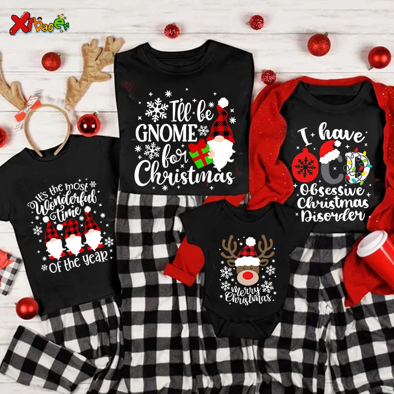 Family Christmas Shirts Cotton Family Matching Outfit Merry Christmas Kids Tshirts Baby Rompers Matching Pajamas Clothes Famille