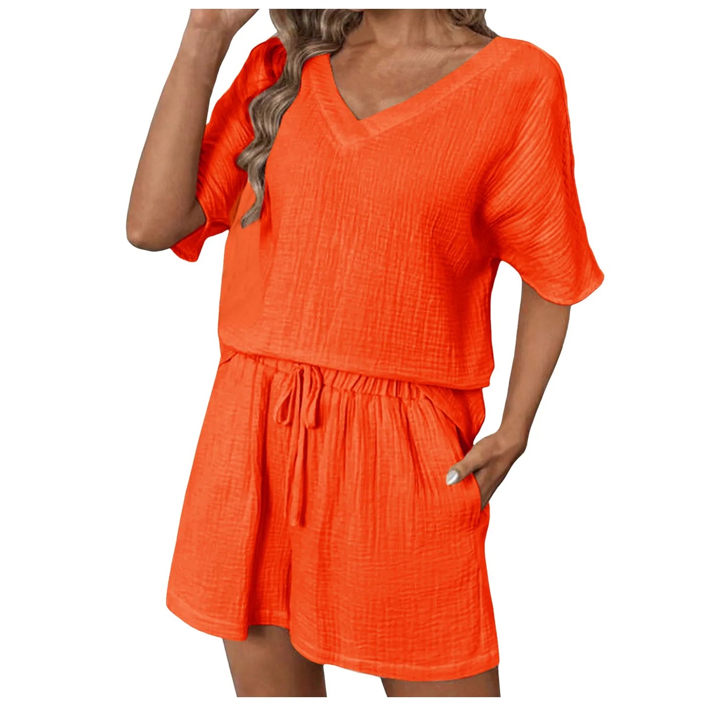 Women's Vacation Fashion Casual Suit Solid Color Summer Shorts And Shirt Top Two Piece Sets Lapel Shirt Sexy Slim Swimming Tech