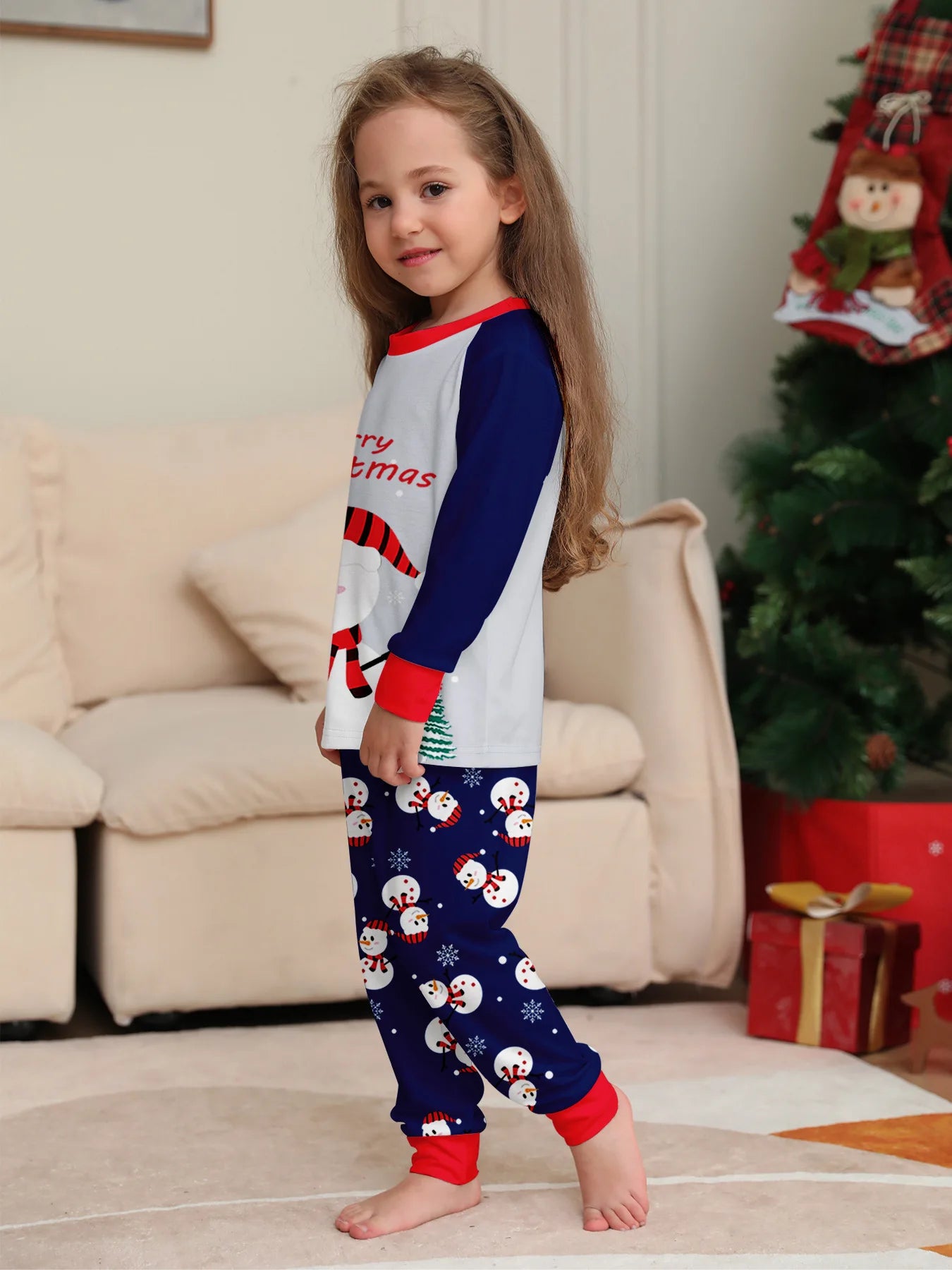 Autumn and winter white snowman Christmas matching parent-child outfit Mom and Dad children dog family pajamas pajama pants set