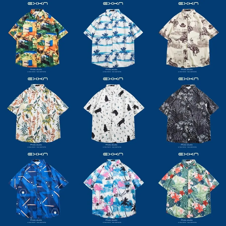 Hawaiian Print Loose Fit Short Sleeve Men's Shirt Thai Style Restaurant Casual Fashion Beach Vacation Shirt Polyester Quick Dry