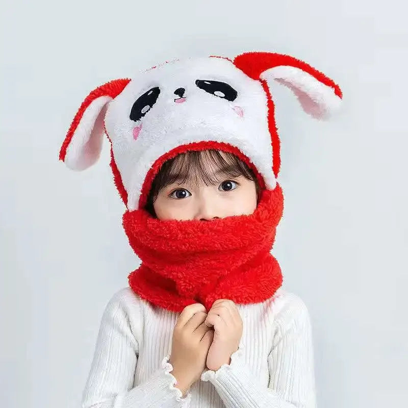 New Autumn and Winter Cute Children Cartoon Scarf Hat Two-piece Double Fleece Warmth Boy Girl Child Adult Parent-child Baby Hat
