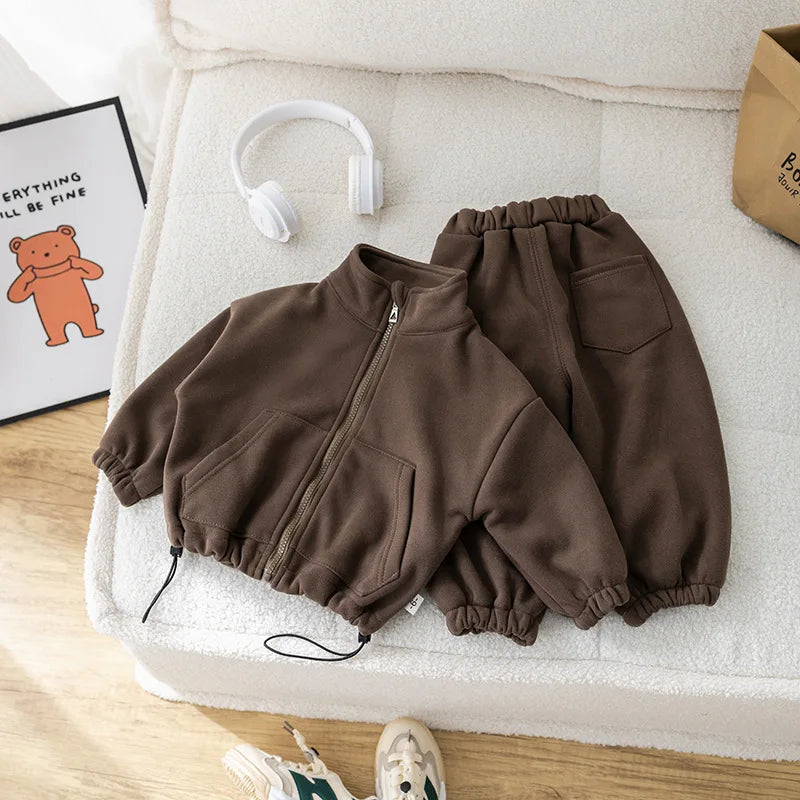 IYEAL Children's Baby Clothing Sets Winter Fleece Casual 2 PCS Kids Sets Sport Suit for Baby Girls Boys Clothes Coat+Pants 1-6 Y