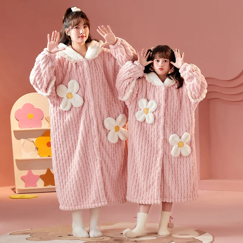 Kids Winter Bathrobe Thicken Warm Home Robe Baby Homewear Animal Dinosaur Cartoon Bathrobe For Children Hooded Gilrs Boys Robe