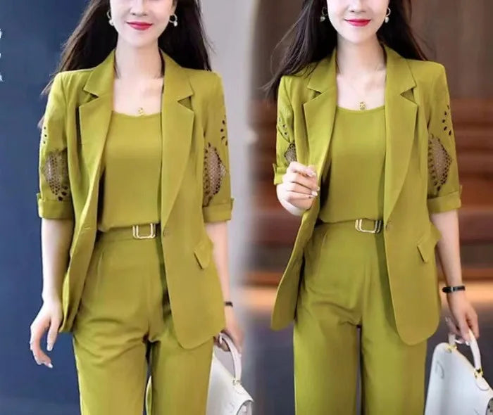 2026 Women's Three-piece Suit Sets Slim Fit Elegant Jacket+Vest+Pants Sets Solid OL Style Business Office Matching Sets Outfits