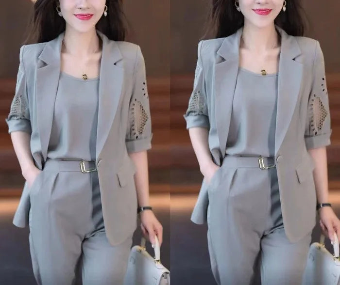 2026 Women's Three-piece Suit Sets Slim Fit Elegant Jacket+Vest+Pants Sets Solid OL Style Business Office Matching Sets Outfits