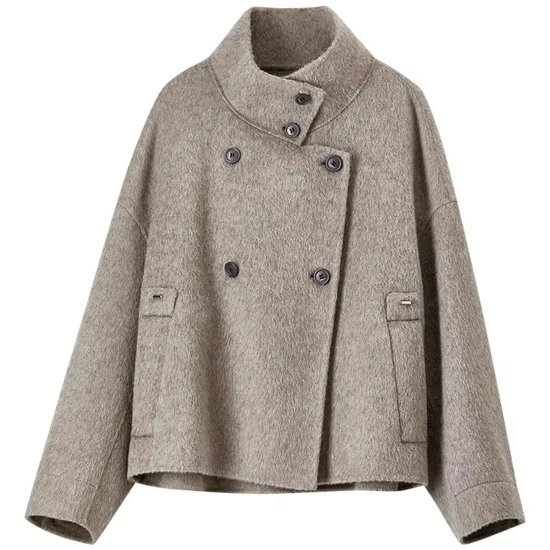 SENTUBILA 100% Wool Coats For Women Winter Jackets 2025 Stand Turtleneck Double Sided Short Outerwears Female Clothes W44O56626