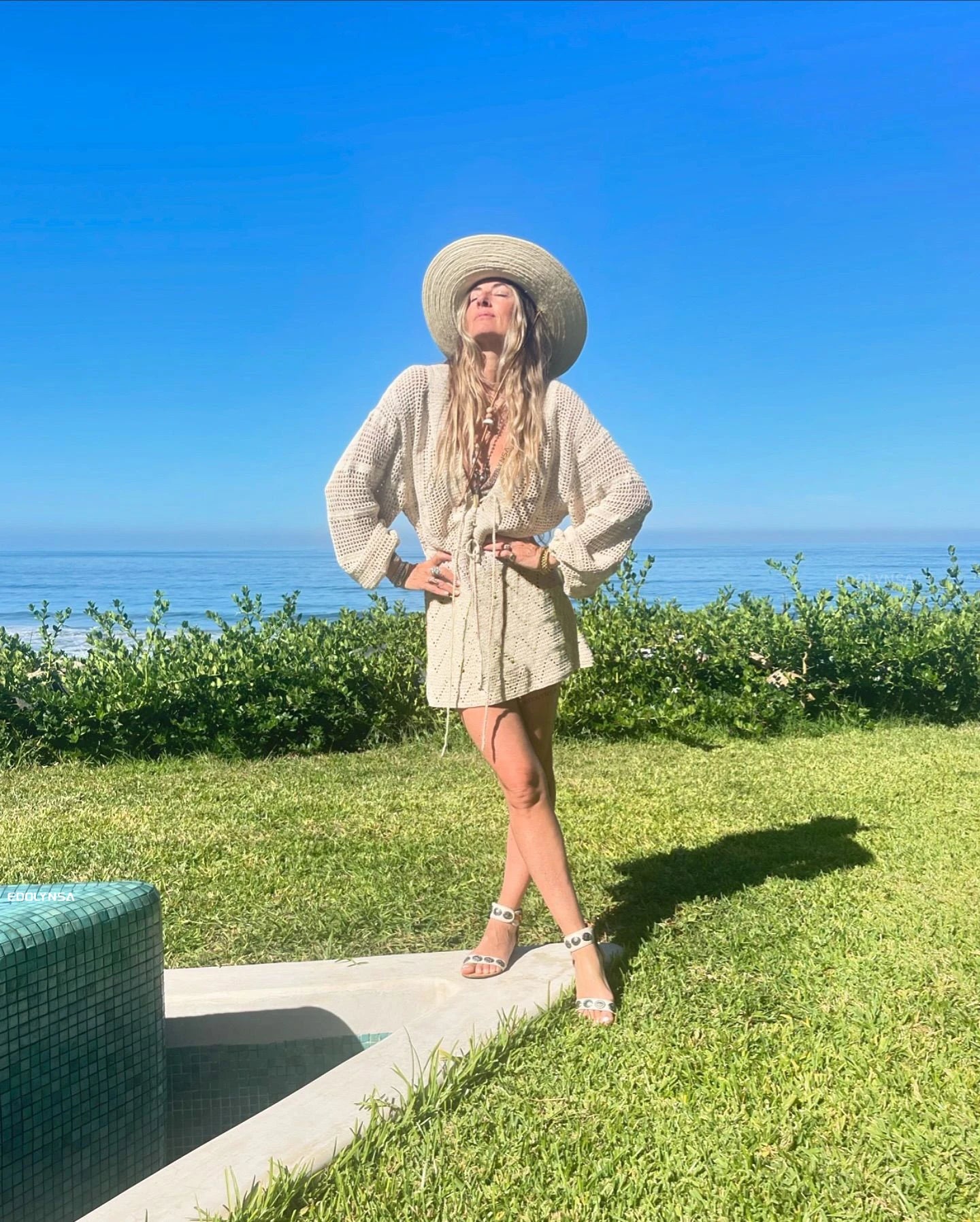 Sexy Deep V-neck Lace-up Bell Sleeve Knit Mesh Hollow Out Beach Mini Dress 2025 Summer Swimsuit Cover Up Women Casual Tunic K14