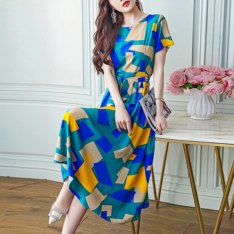 New Fashion Women Summer Dresses Hot Stylish O-Neck Print Floral Bohemian style Casual Loose sleeveless print Long Dress