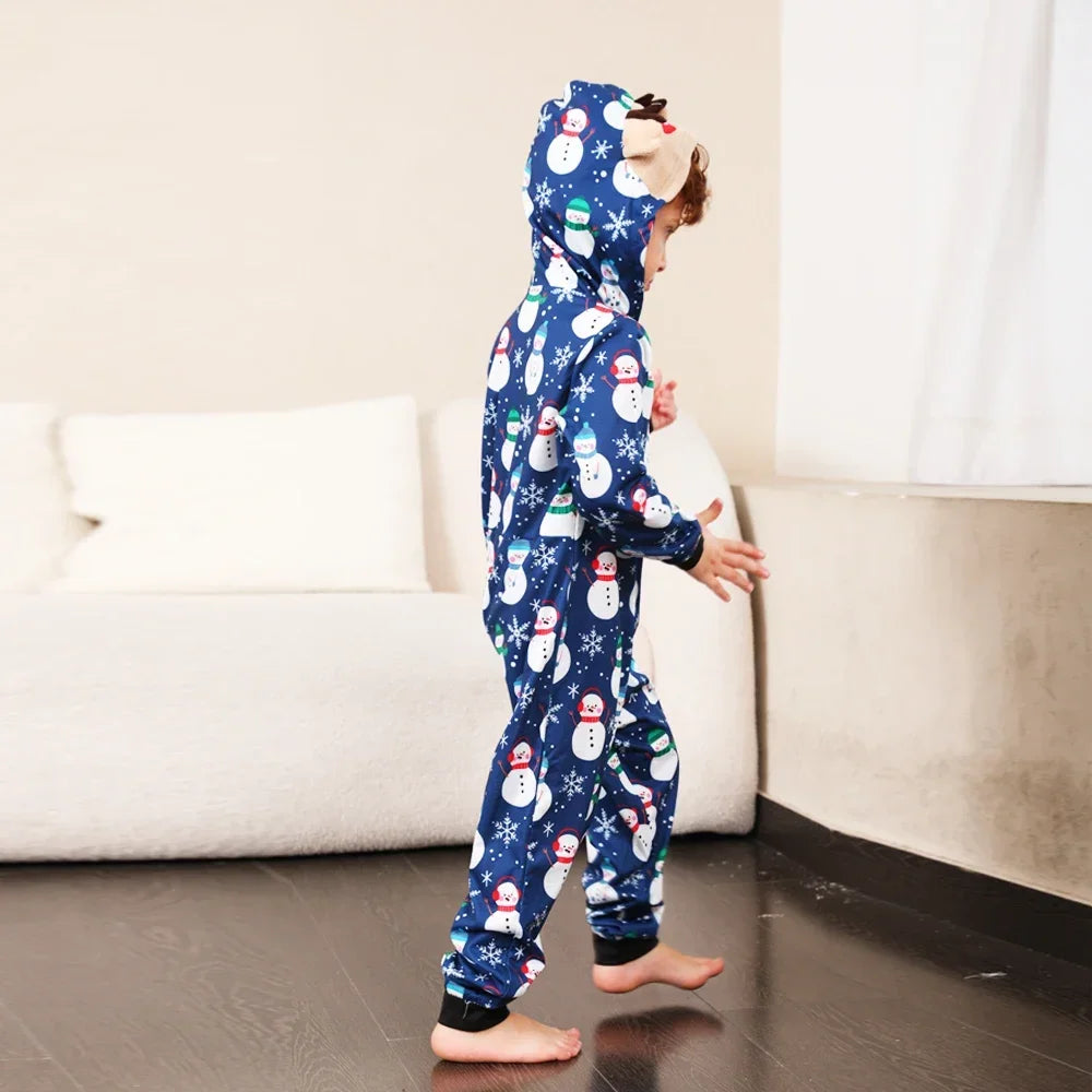 Christmas Gift Mother Father Kids Matching Outfits Cute Deer Ear Hooded Romper Overall Soft Loose One-Piece Pajamas Family Look