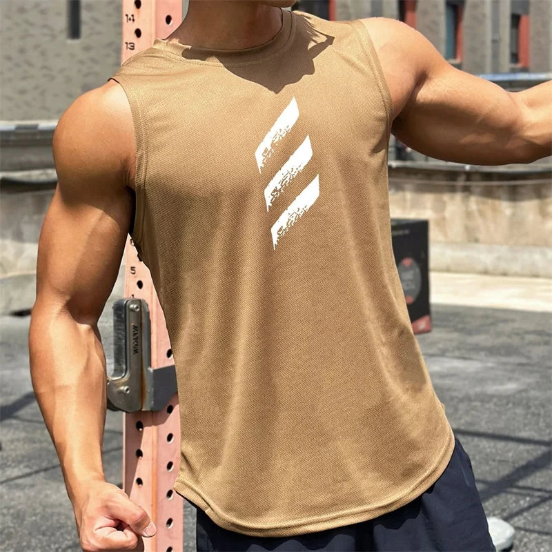 Sports Fitness Vest Sleeveless Quick Dry Breathable Running Top Trend Men's Pull-over Crewneck Mesh Vest Summer New Style