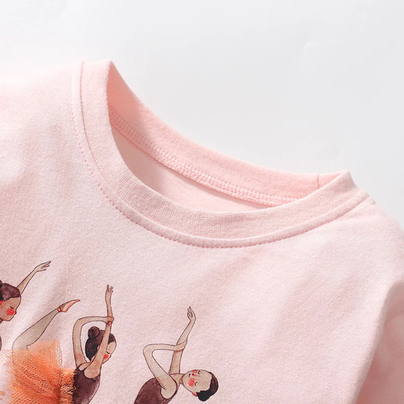 Little maven Kids Clothes Children's Clothing 2024 Autumn Cotton Baby Girls Cartoon Ballet Dancer Long Sleeves Dresses 2-7 year