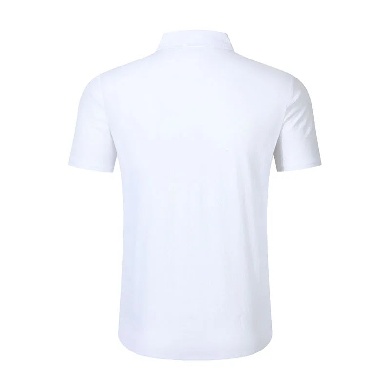 Men's Casual Linen Blend Shirt Short Sleeve Turn Down Collar Button Up Lightweight Breathable Beach Tunic Tops