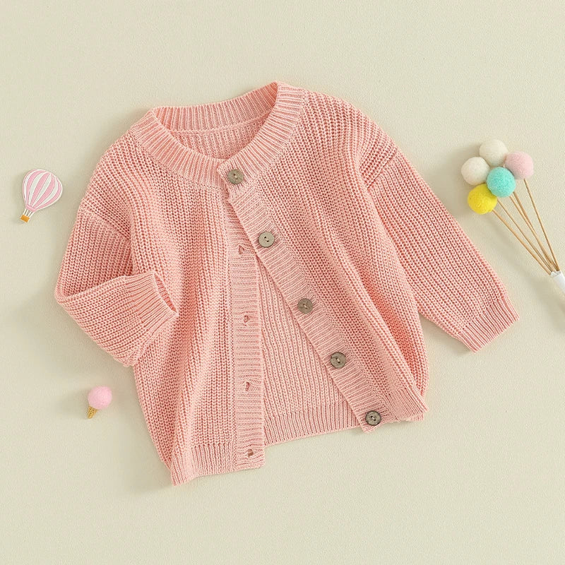 Suefunskry Baby Boys Girls Autumn Winter Knitted Sweater Long Sleeve Solid Color Single-breasted Knitwear Cardigan Jacket