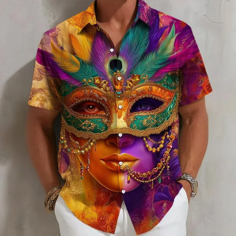 New men's street fashion short sleeved shirt top with 3D turtle print guitar pattern casual short sleeved shirt