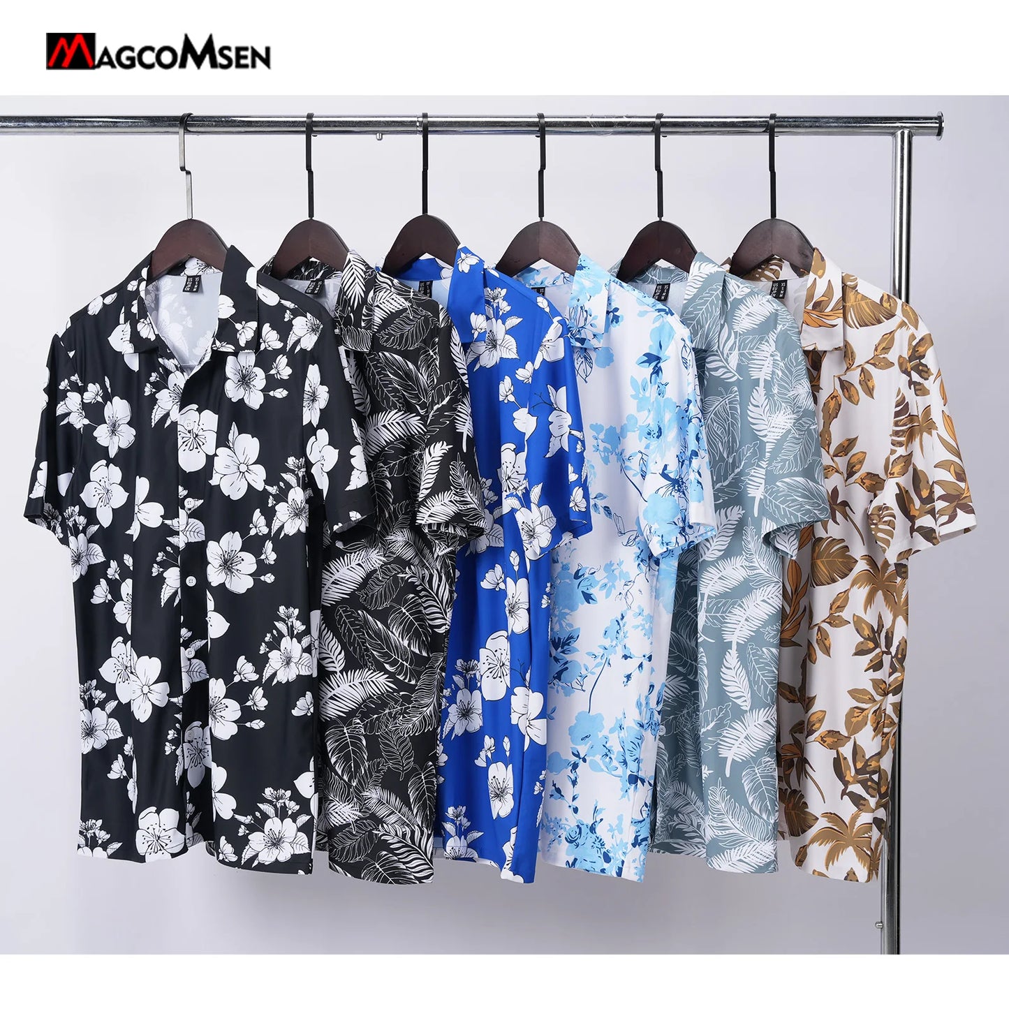 Men’s Hawaiian Shirt Shorts Set 2 Piece Tropical Print Short Sleeve Button Down Breathable Summer Beach Vacation MAGCOMSEN