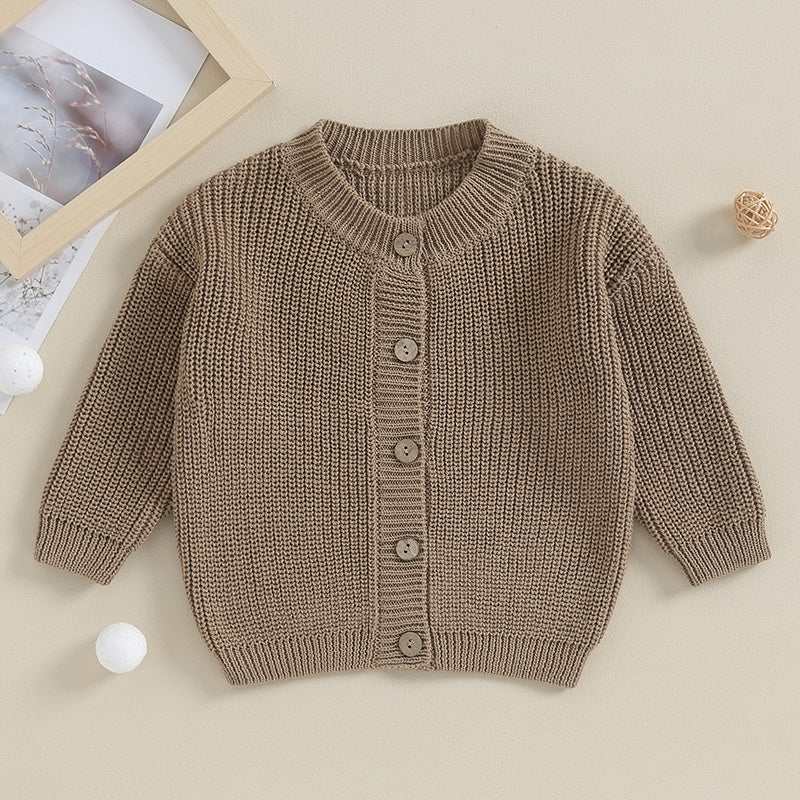 Suefunskry Baby Boys Girls Autumn Winter Knitted Sweater Long Sleeve Solid Color Single-breasted Knitwear Cardigan Jacket