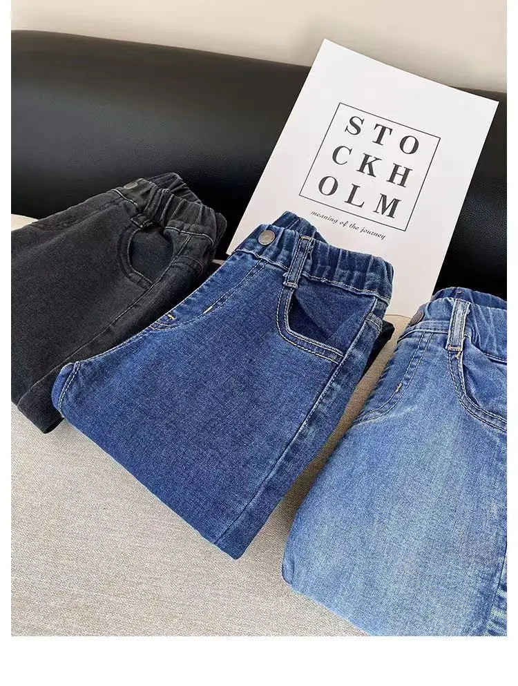 Kids Boys Jeans 2023 Spring And Autumn New Fashionable Elastic Children's Clothing Boys Loose Thin Denim Long Pants
