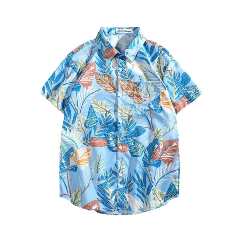 Hawaiian Print Loose Fit Short Sleeve Men's Shirt Thai Style Restaurant Casual Fashion Beach Vacation Shirt Polyester Quick Dry