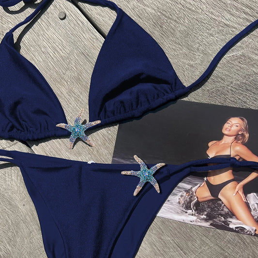 Shiny Star Bikinis Sexy Women Swimsuit Female Swimwear Bandeau Biquini Thong Triangle Swimming Suits Halter Bodysuit Beachwear