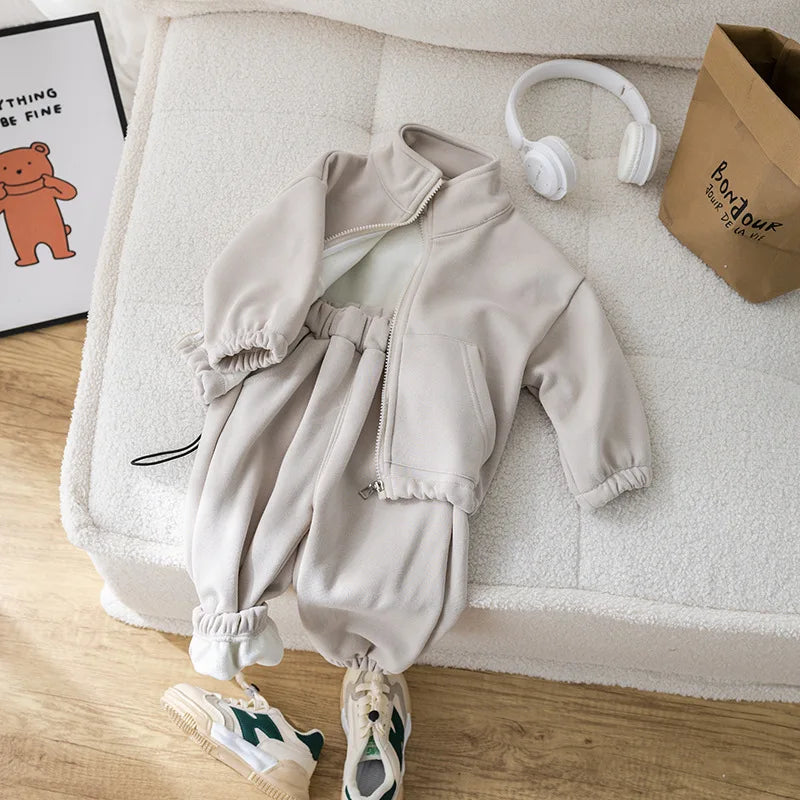 IYEAL Children's Baby Clothing Sets Winter Fleece Casual 2 PCS Kids Sets Sport Suit for Baby Girls Boys Clothes Coat+Pants 1-6 Y