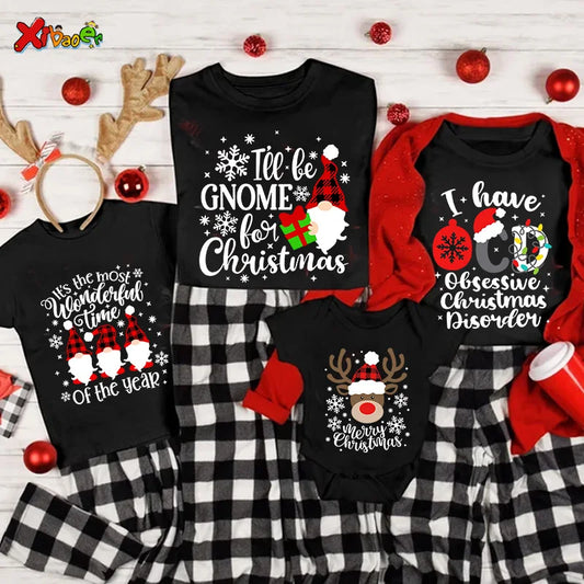 Family Christmas Shirts Cotton Family Matching Outfit Merry Christmas Kids Tshirts Baby Rompers Matching Pajamas Clothes Famille