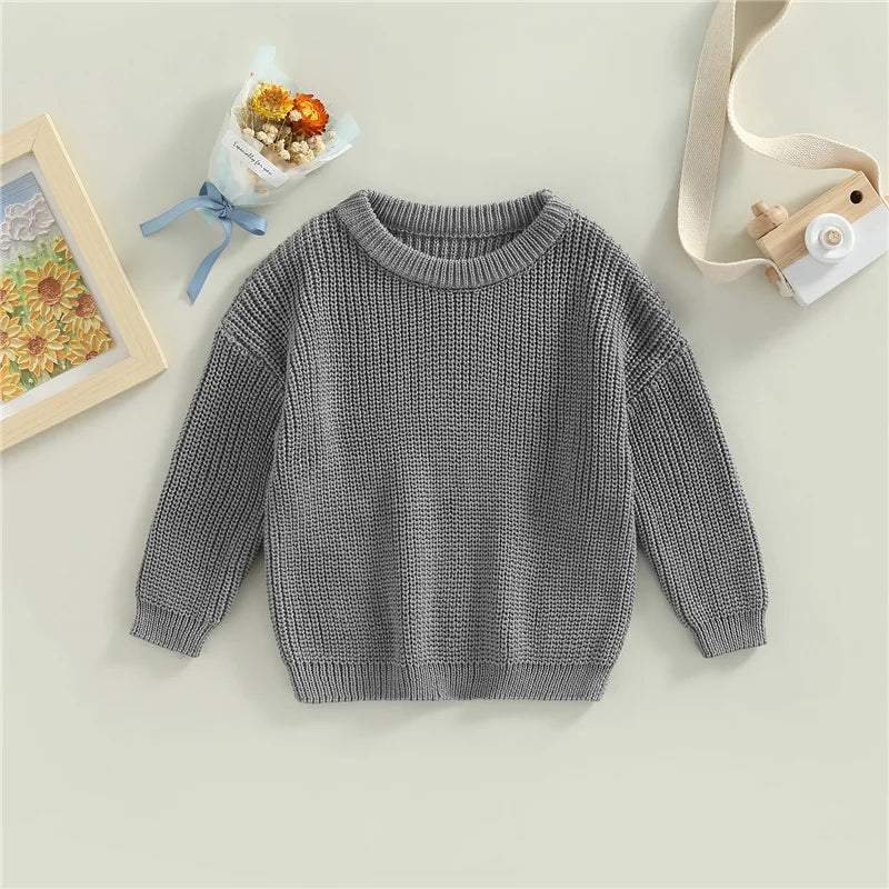 Suefunskry Newborn Baby Girl Boy Knitted Long Sleeve Autumn Winter Sweater Solid Loose Pullover Casual Tops Kids Clothes 3M-5Y