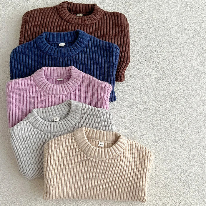 2025 New Spring Baby Girls Sweater Long Sleeved Solid Color Newborn Baby Girls Boys Knitted Pullover Tops 0-6Yrs Kids Sweater