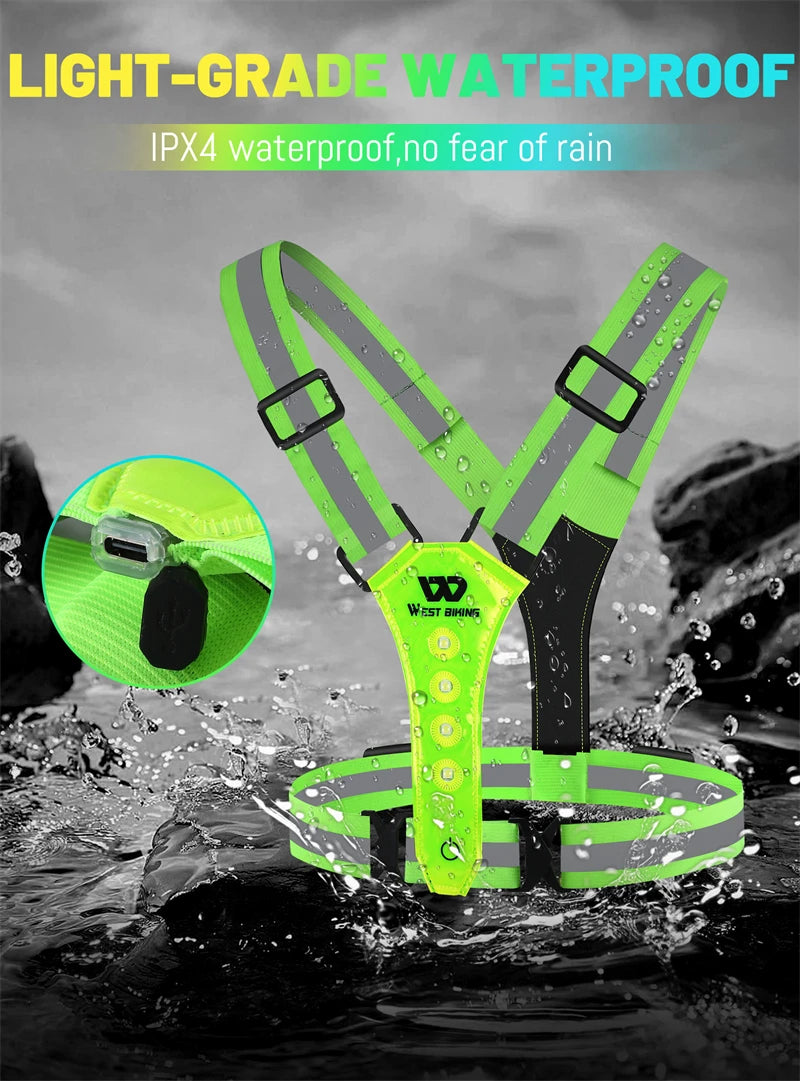 WEST BIKING Cycling Reflective Safety Vest Electric Scooter Flashing Vest USB Rechargeable LED Vest Running Jogging Fishing