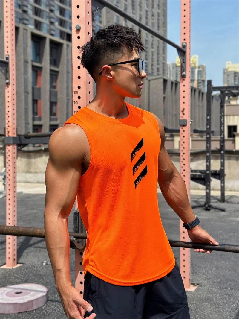 Sports Fitness Vest Sleeveless Quick Dry Breathable Running Top Trend Men's Pull-over Crewneck Mesh Vest Summer New Style