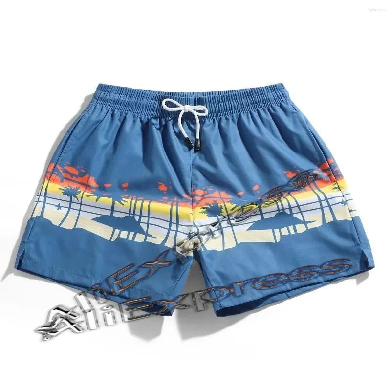 Coconut Tree Pattern Beach Shorts For Men Fishbone 3D Printed Swim Trunks Summer Street Surf Board Shorts Vacation Short Pants