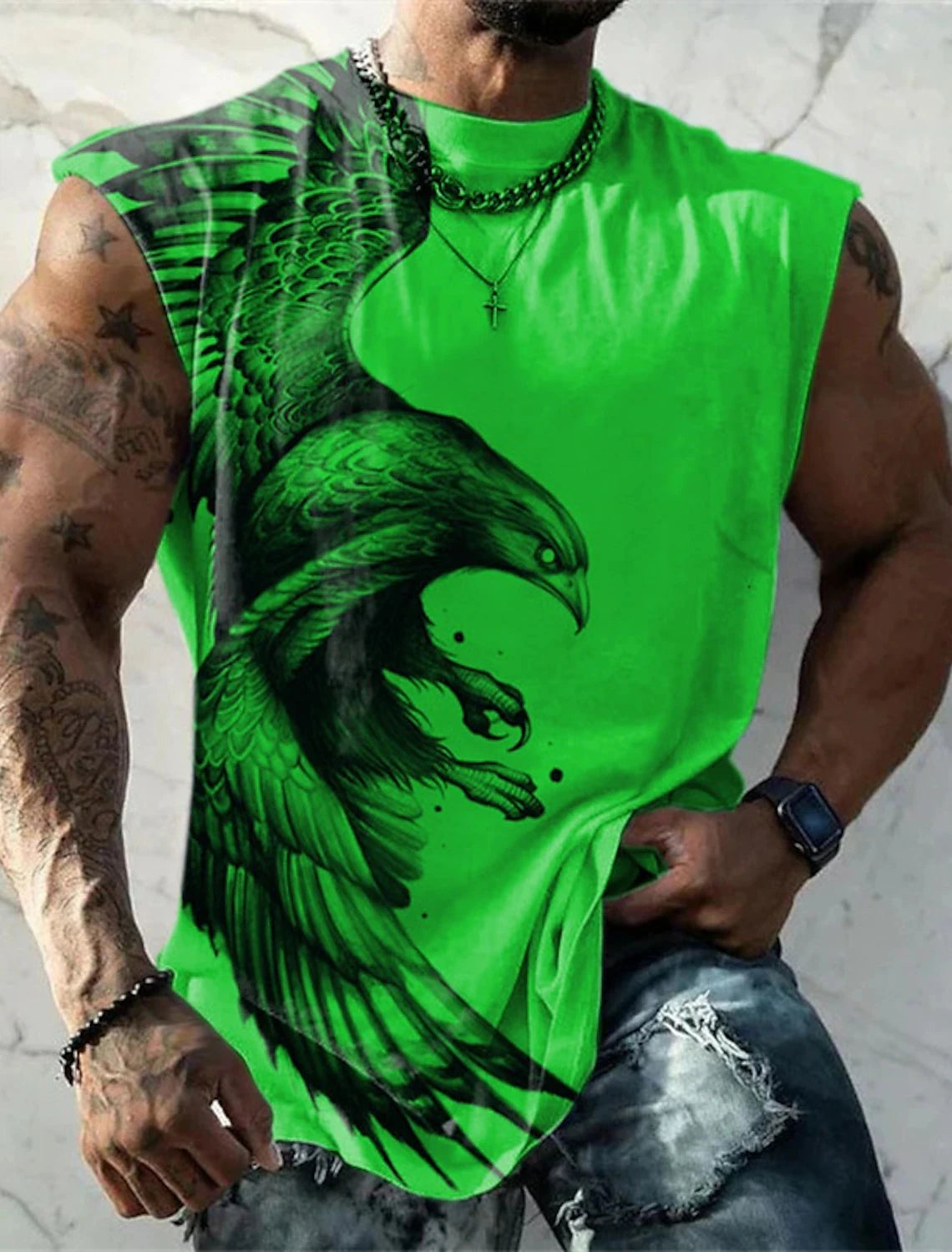 Men's Crew Neck Vest Side Totem 3D Printed Outdoor Street Sleeveless Printed Clothing Sports Casual Plus Men's Sports Vest