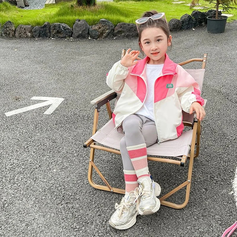 New Colorblocking Jackets Spring Girls Fashion Thin Coats Autumn Children Clothes Big Kids Casual Zipper Outerwear 2-10 Years