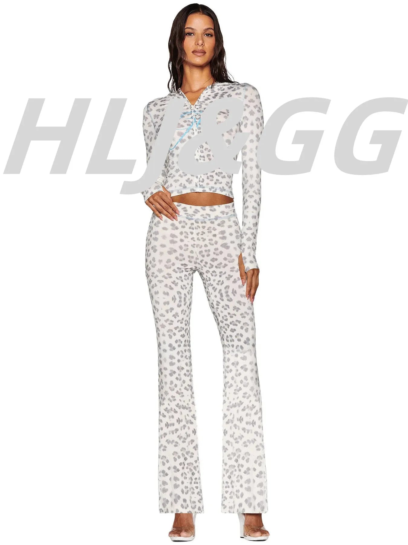 HLJ Fashion Ins Letter Print Hooded Two Piece Sets Women Zipper Long Sleeve Crop Top And Skinny Pants Outfit Y2K 2pcs Streetwear