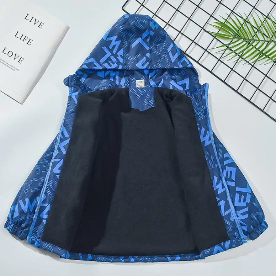 Boys Fashion Outdoor Jacket Thick Winter Waterproof Jackets For Kids Warm Clothes Autumn Boy's Windbreaker Hooded Coat