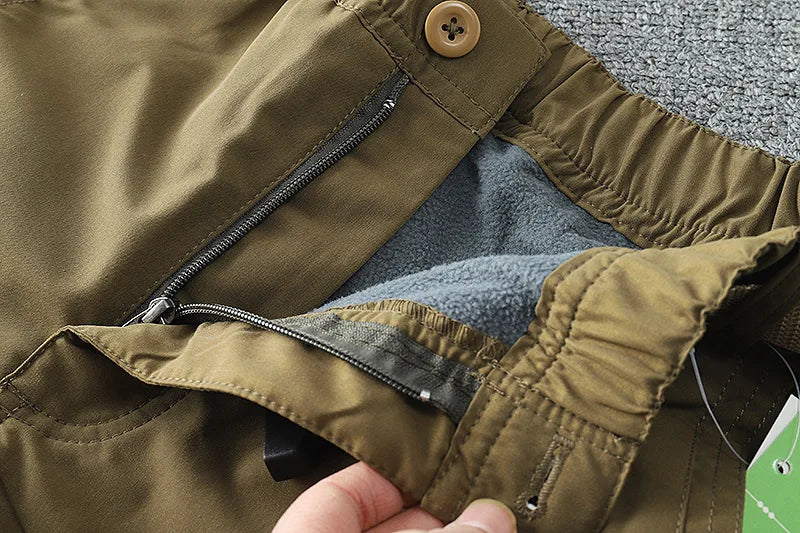 Waterproof Windproof Fleece-Lined Outdoor Pants Men's Straight-Leg Casual Trousers With Multiple Pockets For Winter