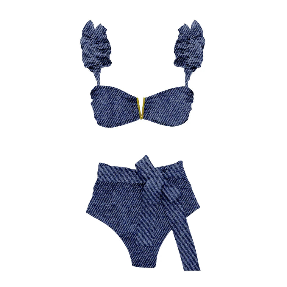 Sexy Bikini Set With Cover Up Luxury Woman Swimsuit Off Shoulder Swimwear High Waist Push Up Biquini Bathsuit Beach Outfits