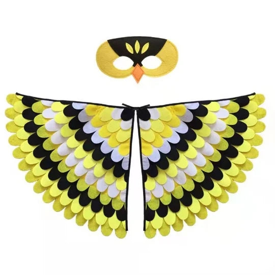 Kids Cosplay Costume Stage Performance Owl Peacock Wings Bird Felt Cape with Mask for Girls Boys Halloween Party Cloak