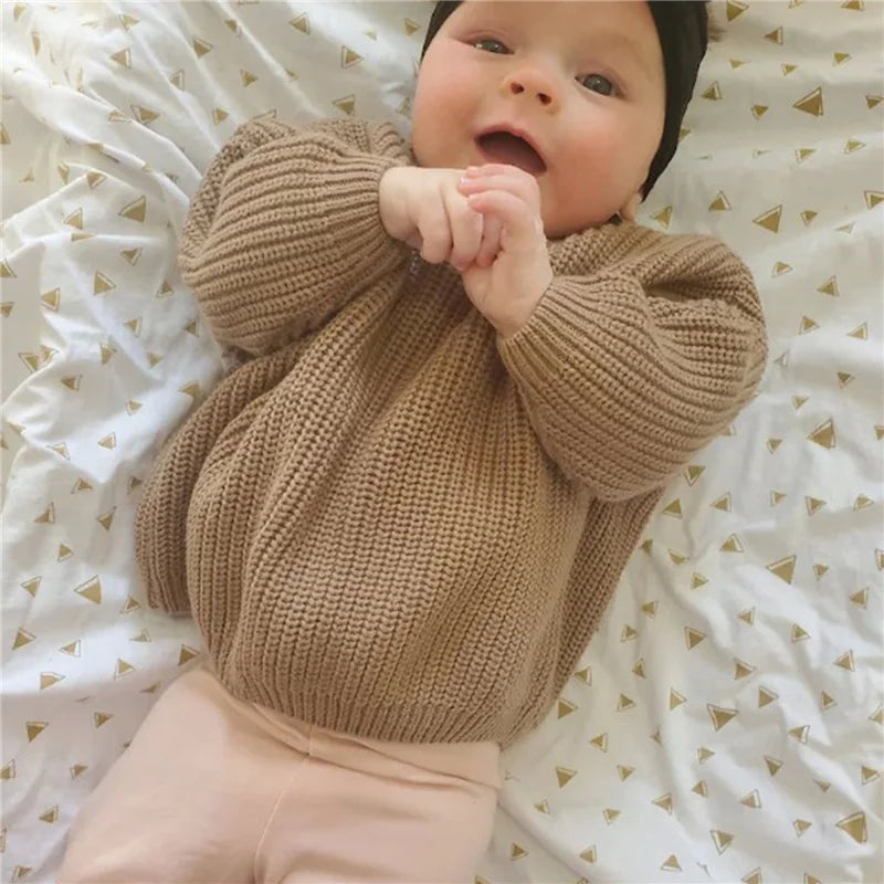 Suefunskry Newborn Baby Girl Boy Knitted Long Sleeve Autumn Winter Sweater Solid Loose Pullover Casual Tops Kids Clothes 3M-5Y